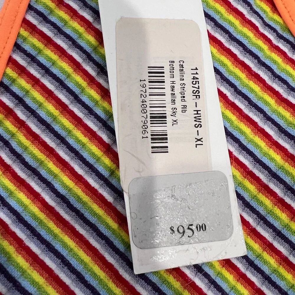 Frankies Bikinis Catalina Ribbed Stripe Bikini Bottom Rainbow Orange XL NWT